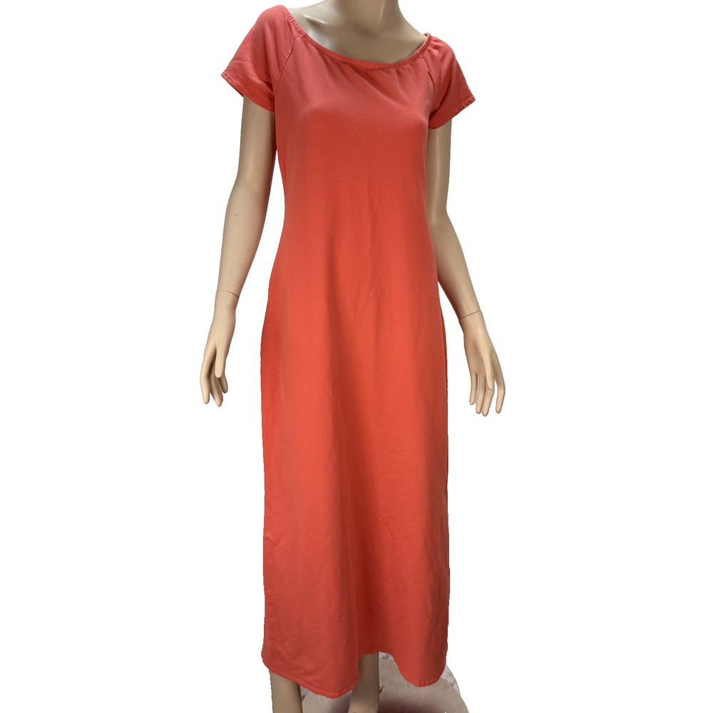 Boston Proper Women Off Shoulder Short Sleeve Maxi Dress Size L Hot Coral Cotton